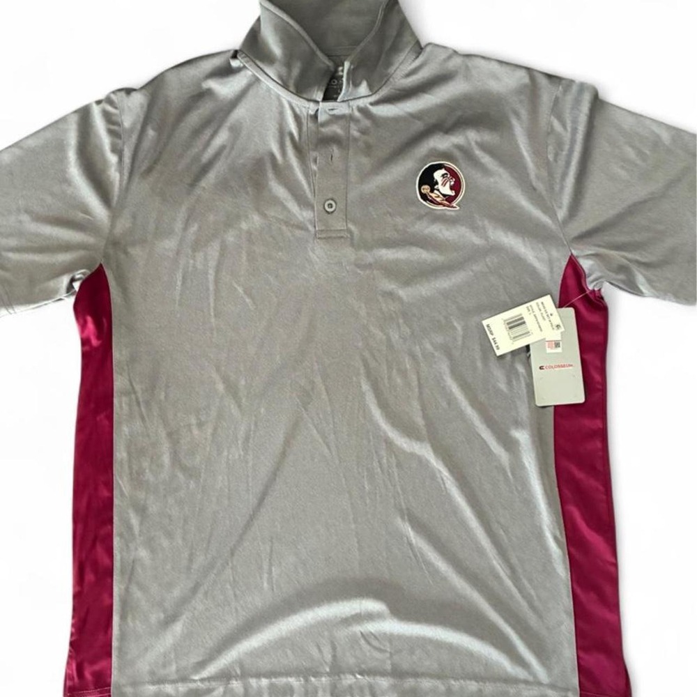 NWT Colosseum Florida State Seminoles gray polo shirt with maroon side panels
